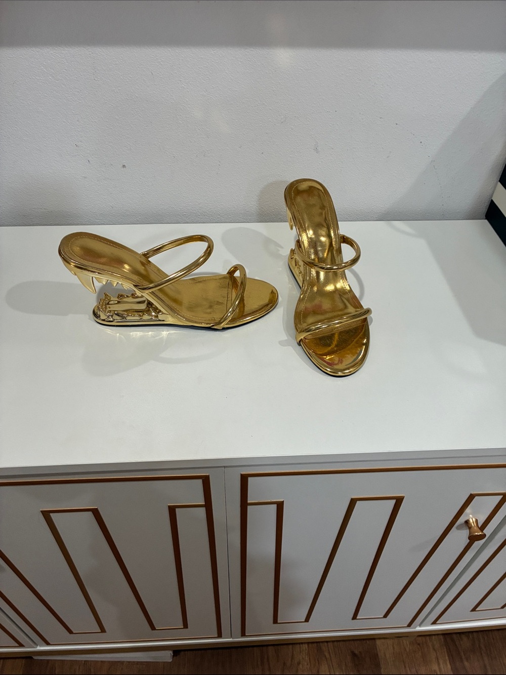 Gold Strappy Wedge Sandals for Women